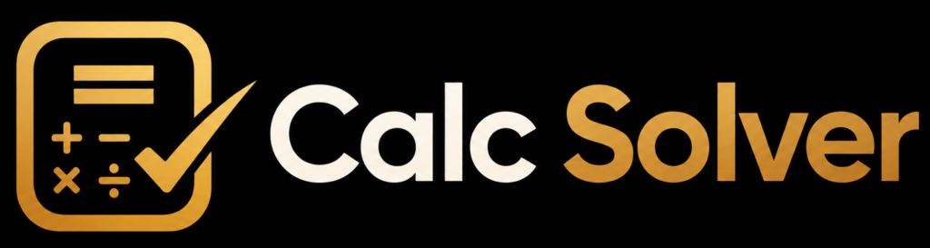 Calc Solver logo with a gold calculator checkmark icon on a black background.